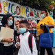 Elementary school students are welcomed back to P.S. 188 as the city’s public schools open for in-person learning on September 29, 2020, in New York City.